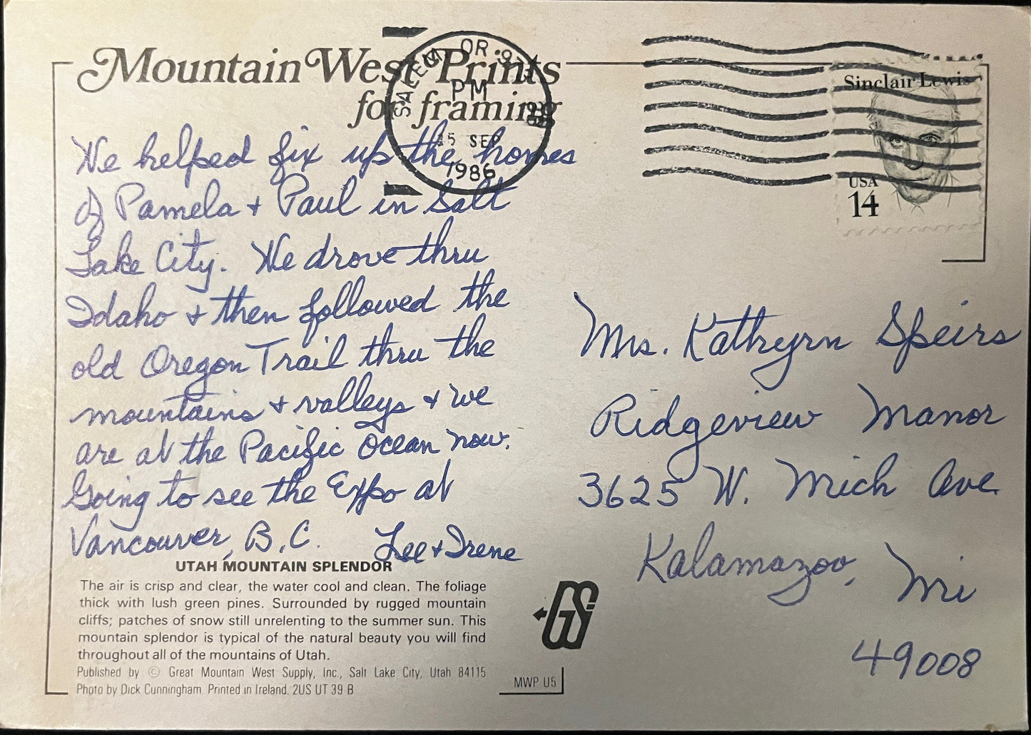 Utah River and Mountainside - Vintage 1980s Postcard