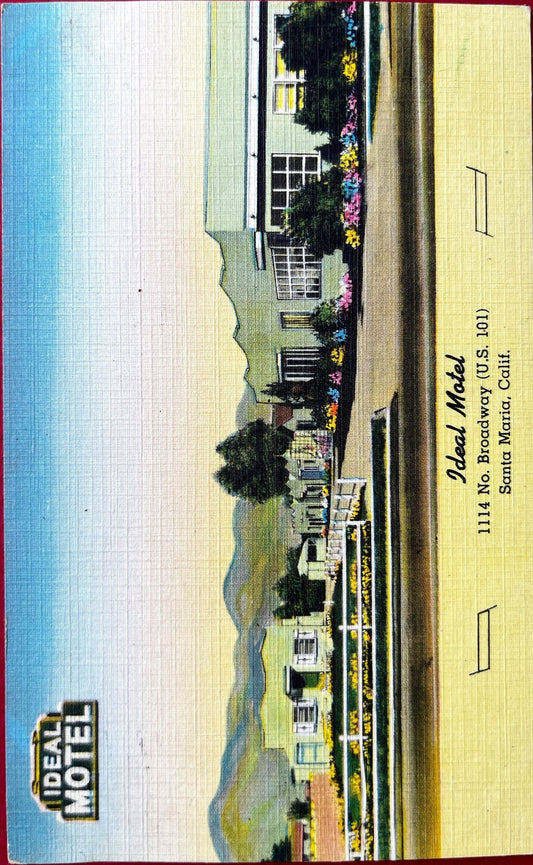 Ideal Motel - Santa Maria, California - 1940s Linen Postcard
