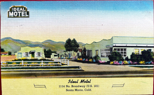 Ideal Motel - Santa Maria, California - 1940s Linen Postcard