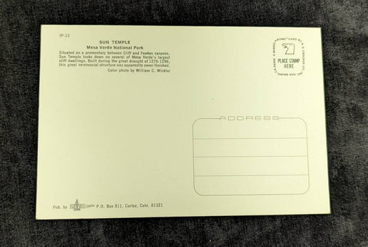 Sun Temple - Mesa Verde National Park - Colorado - Vintage Postcard