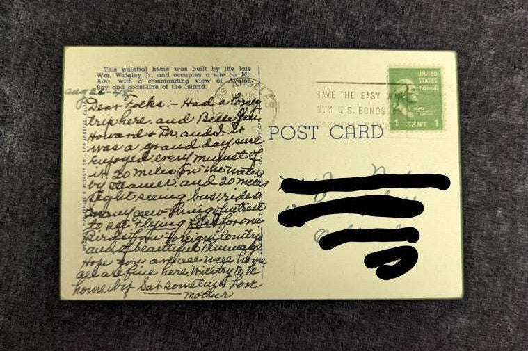 The Wrigley Residence on Mt. Ada, Avalon, Santa Catalina, California - Linen Postcard 1940s (Used)