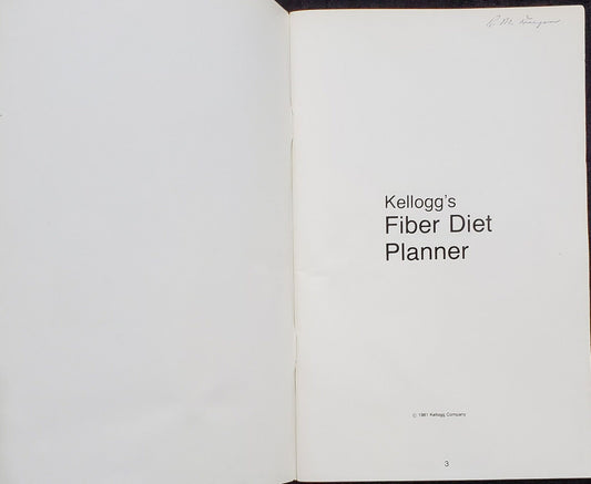 Kellogg's FiberDiet Planner, Kellogg's Give Away Health Booklet -Free Fiber Diet Circular from Kellogg's- Kellogg's Cereal Promotional Flyer