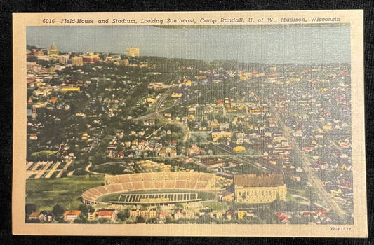 Field-House and Stadium, Looking Southeast, Camp Randall, University of Wisconsin, Madison, Wisconsin - Vintage Linen Postcard