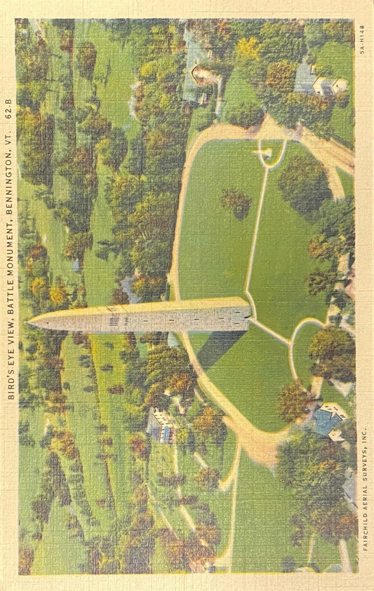 Bird's Eye View, Battle Monument, Bennington, Vermont - 1935 Linen Postcard