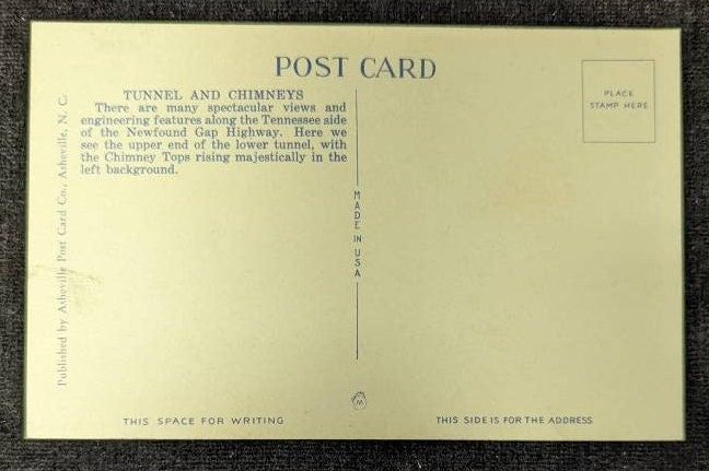 The Highway That Tunnels Mountains - The Great Smokey Mountains National Park, Tennessee - 1940s Linen Postcard