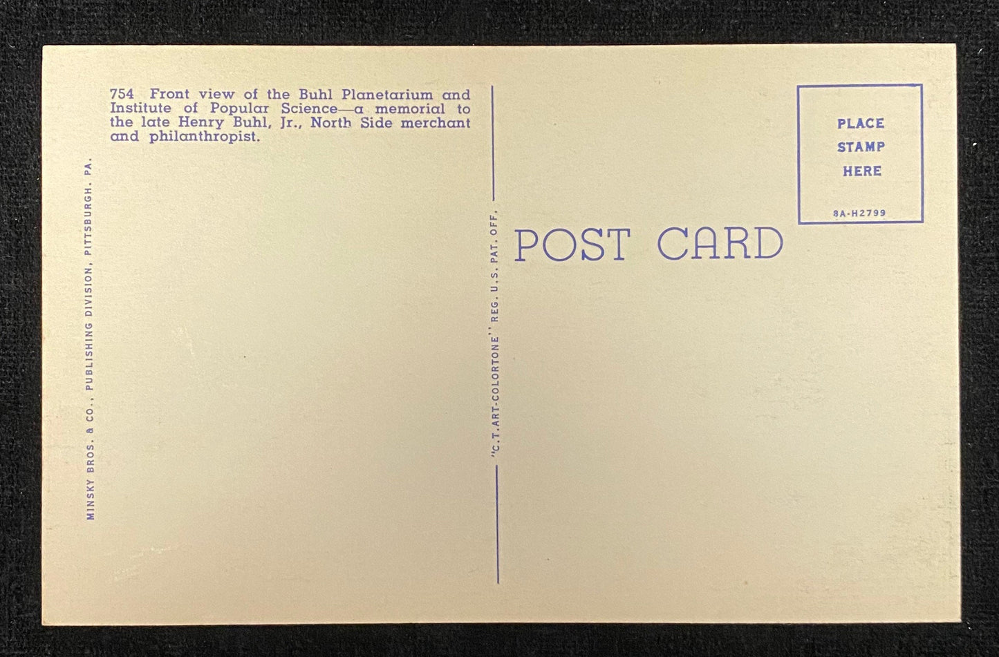The Million Dollar Buhl Planetarium - Institute of Popular Science - North Side - Pittsburgh, Pennsylvania - 1938 Linen Postcard