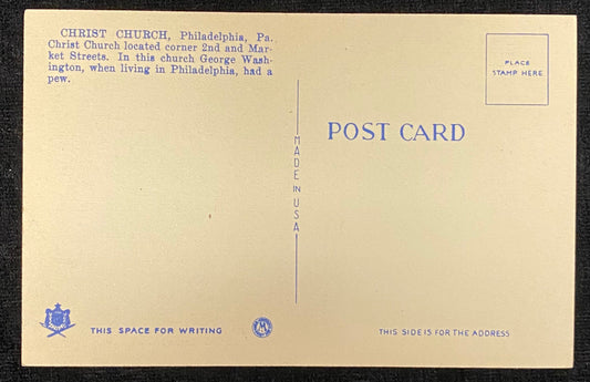 Christ Church - Philadelphia, Pennsylvania - 1940s Linen Postcard