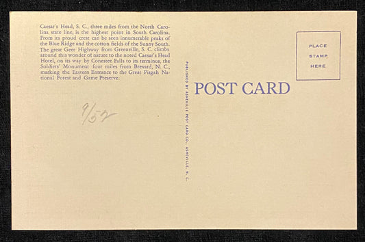 Caesar's Head, South Carolina - Alt. 3,227 Feet - Near North Carolina State Line - 1940s Linen Postcard