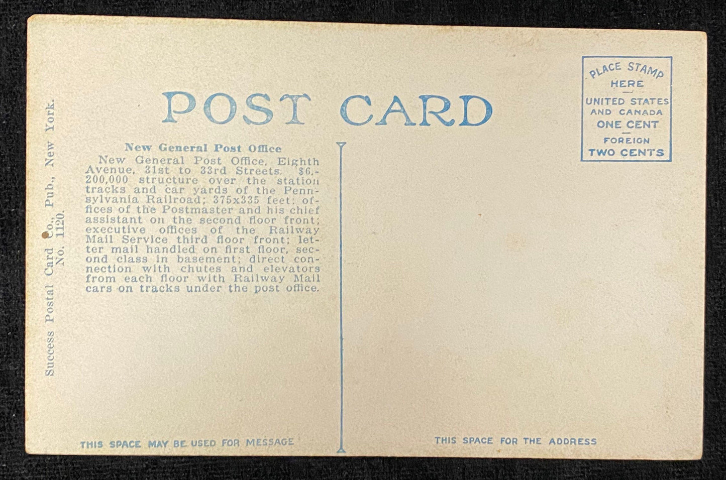 New General Post Office - New York - 1940s Linen Postcard
