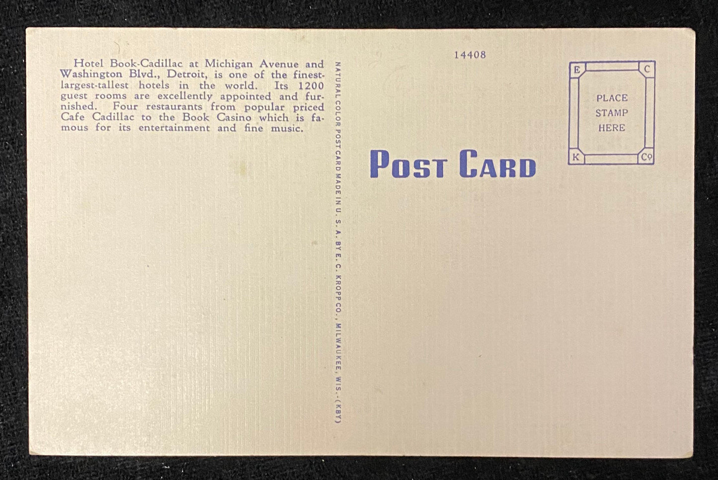 Hotel Book-Cadillac - Detroit - 31 - Michigan - 1940s Linen Postcard