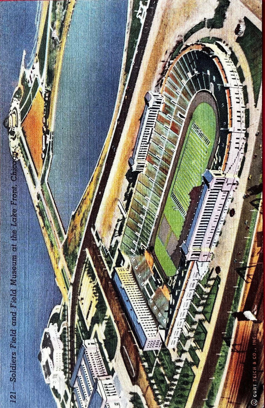 Soldiers Field - Field Museum - Lake Front, Chicago, Illinois - 1941 Linen Postcard