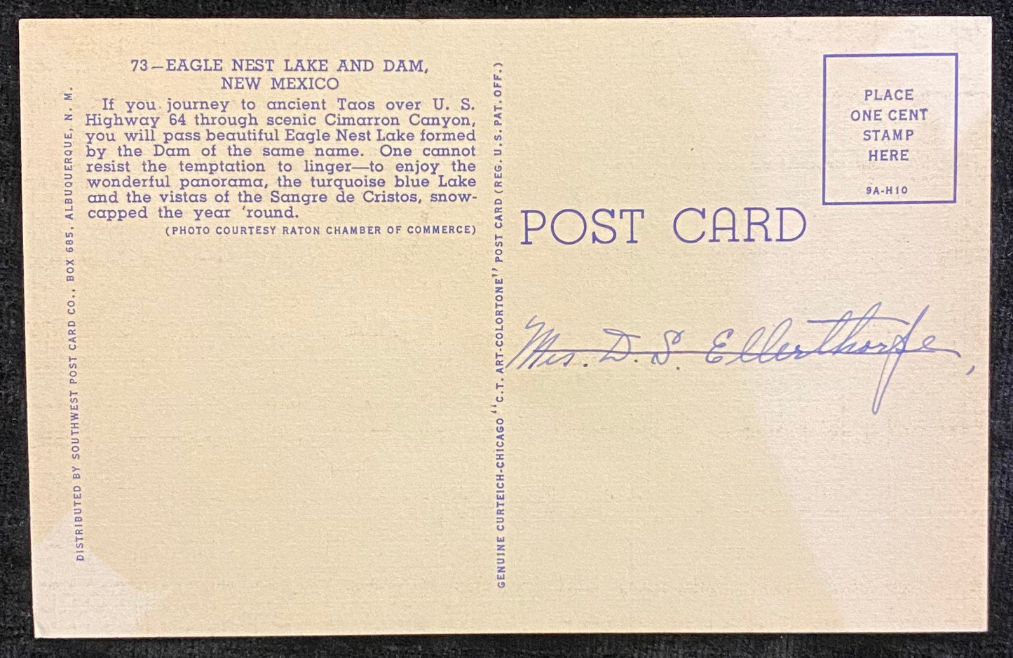 Eagle Nest Lake and Dam - New Mexico - 1939 Linen Postcard