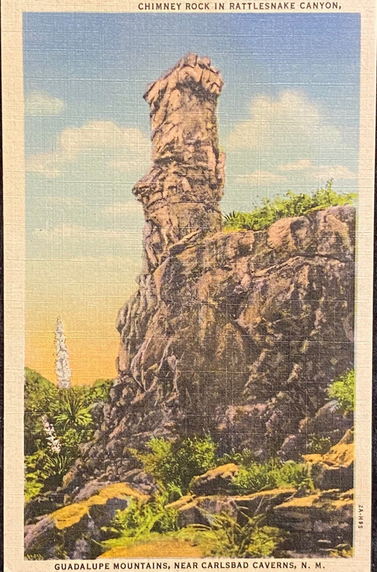 Chimney Rock in Rattlesnake Canyon, Guadalupe Mountains, Near Carlsbad Caverns, New Mexico - 1932 Linen Postcard