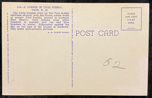 A Corner in Taos Pueblo - Taos, New Mexico - 1940 Linen Postcard