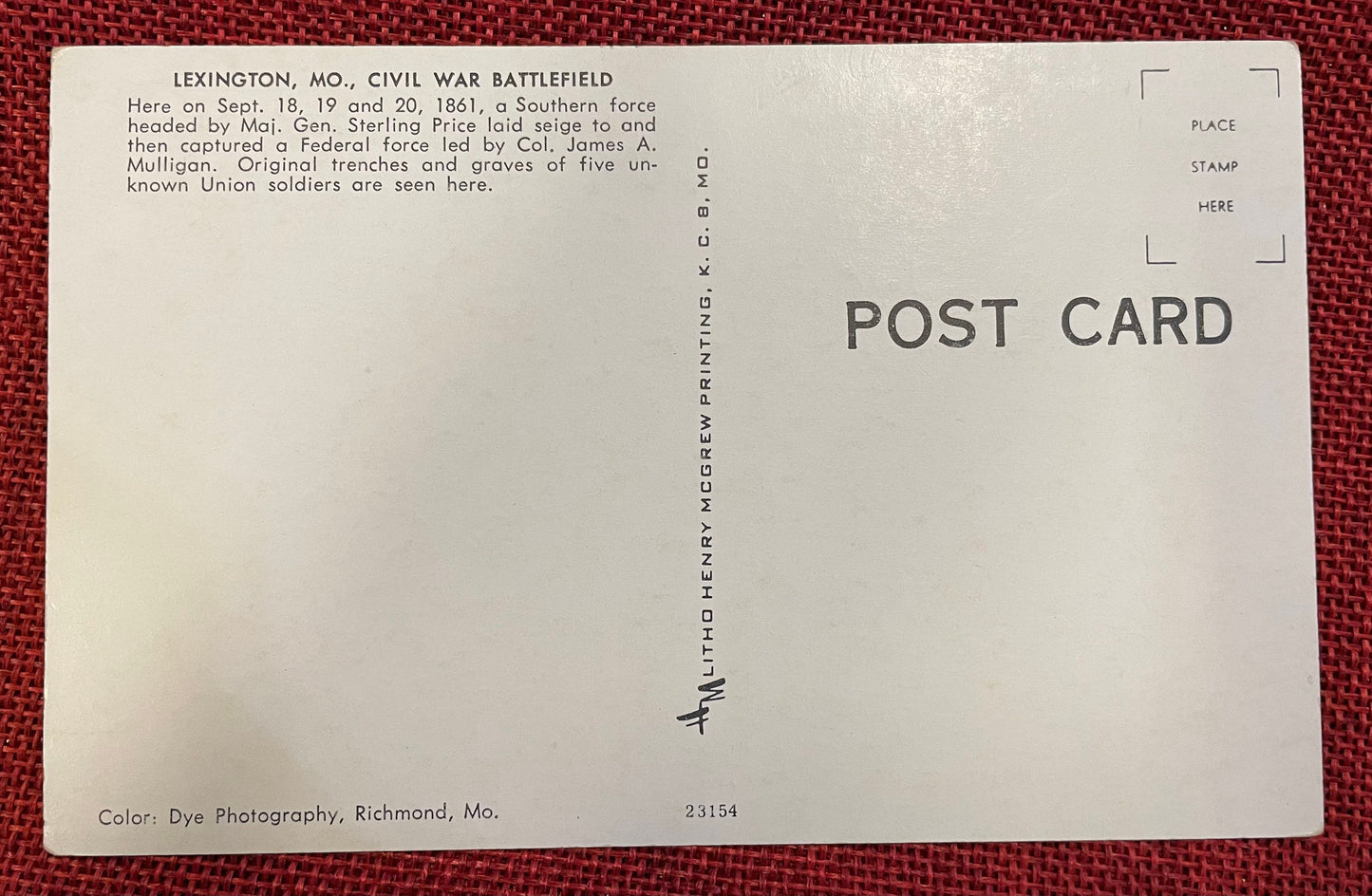 Lexington, Missouri, Civil War Battlefield - Vintage Cemetery Postcard