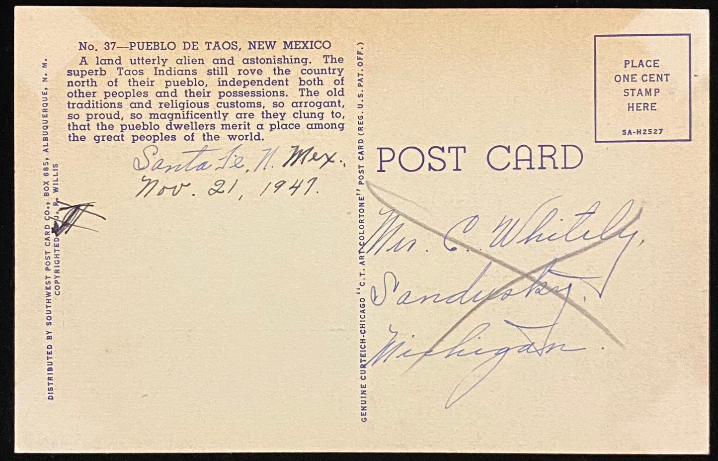 Pueblo De Taos, New Mexico - 1935 Vintage Linen Postcard