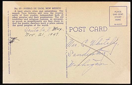 Pueblo De Taos, New Mexico - 1935 Vintage Linen Postcard
