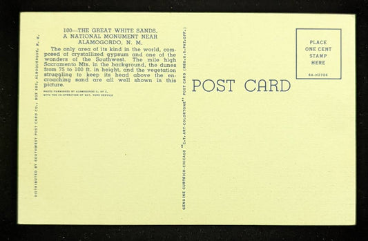 The Great White Sands, A National Monument Near Alamogordo, New Mexico - Vintage Postcard