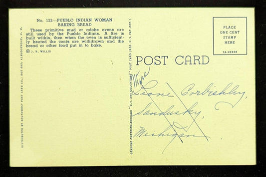 Pueblo Indian Woman Baking Bread, New Mexico - Vintage Postcard