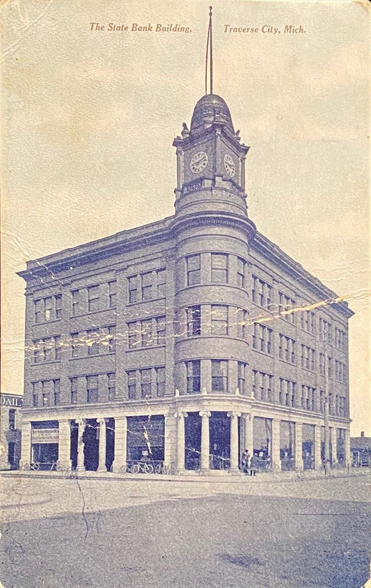 The State Bank Building, Traverse City, Michigan - 1910s Vintage Postcard