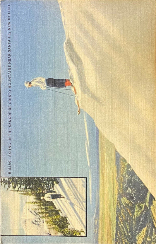 Skiing in the Sangre de Cristo Mountains Near Santa Fe, New Mexico - 1940s Linen Postcard