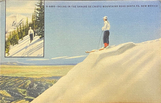 Skiing in the Sangre de Cristo Mountains Near Santa Fe, New Mexico - 1940s Linen Postcard