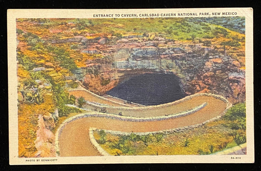 Entrance to Cavern, Carlsbad Cavern National Park, New Mexico - 1933 Linen Postcard