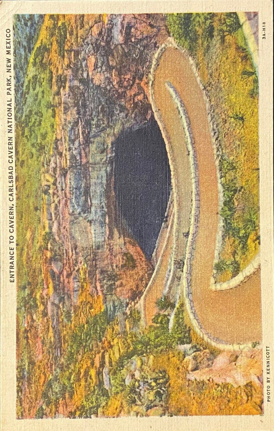 Entrance to Cavern, Carlsbad Cavern National Park, New Mexico - 1933 Linen Postcard