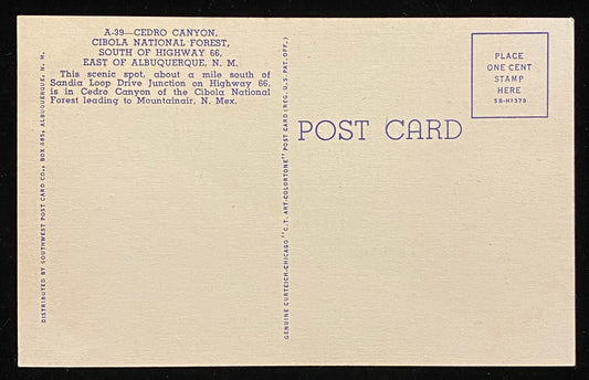 Cedro Canyon Scenic Spot, East of Albuquerque, New Mexico - Linen Postcard