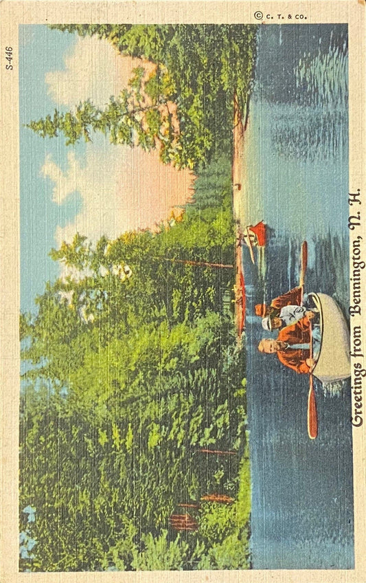 Greetings from Bennington, New Hampshire - 1938 Linen Postcard