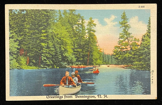 Greetings from Bennington, New Hampshire - 1938 Linen Postcard