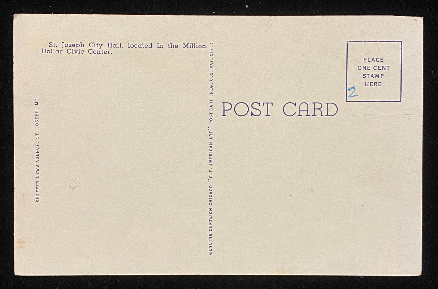City Hall, St. Joseph, Missouri - 1940s Linen Postcard
