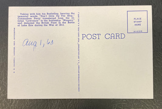 Commodore Perry Leaving the Disabled Lawerence for the Battleship "Niagara"— 1960s Linen Postcard