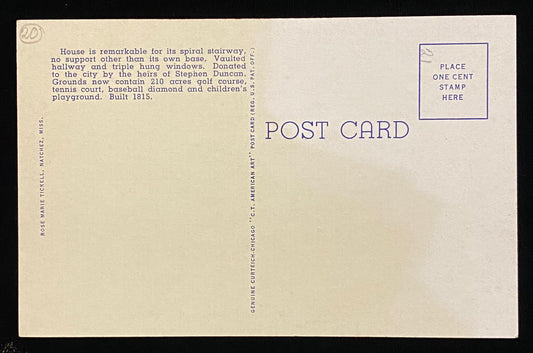 Auburn - Duncan Park - Natchez, Mississippi - 1930s Linen Postcard