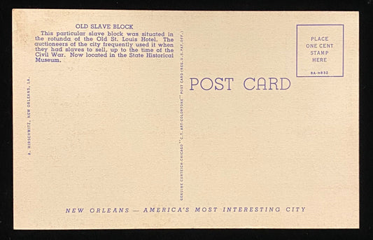 Old Slave Block - New Orleans, Louisiana - 1938 Linen Postcard