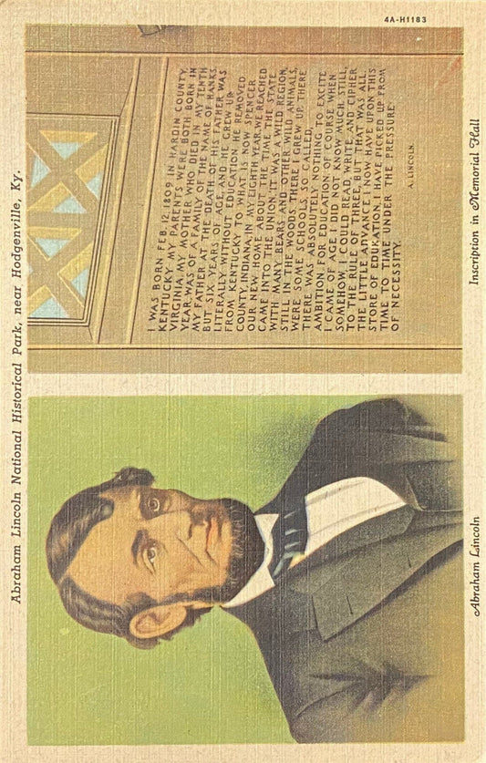 Abraham Lincoln National Historical Park, near Hodgenville, Kentucky - 1934 Linen Postcard