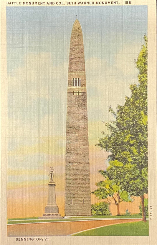Battle Monument and Col. Seth Warner Monument, Bennington Center, Vermont - 1936 Linen Postcard