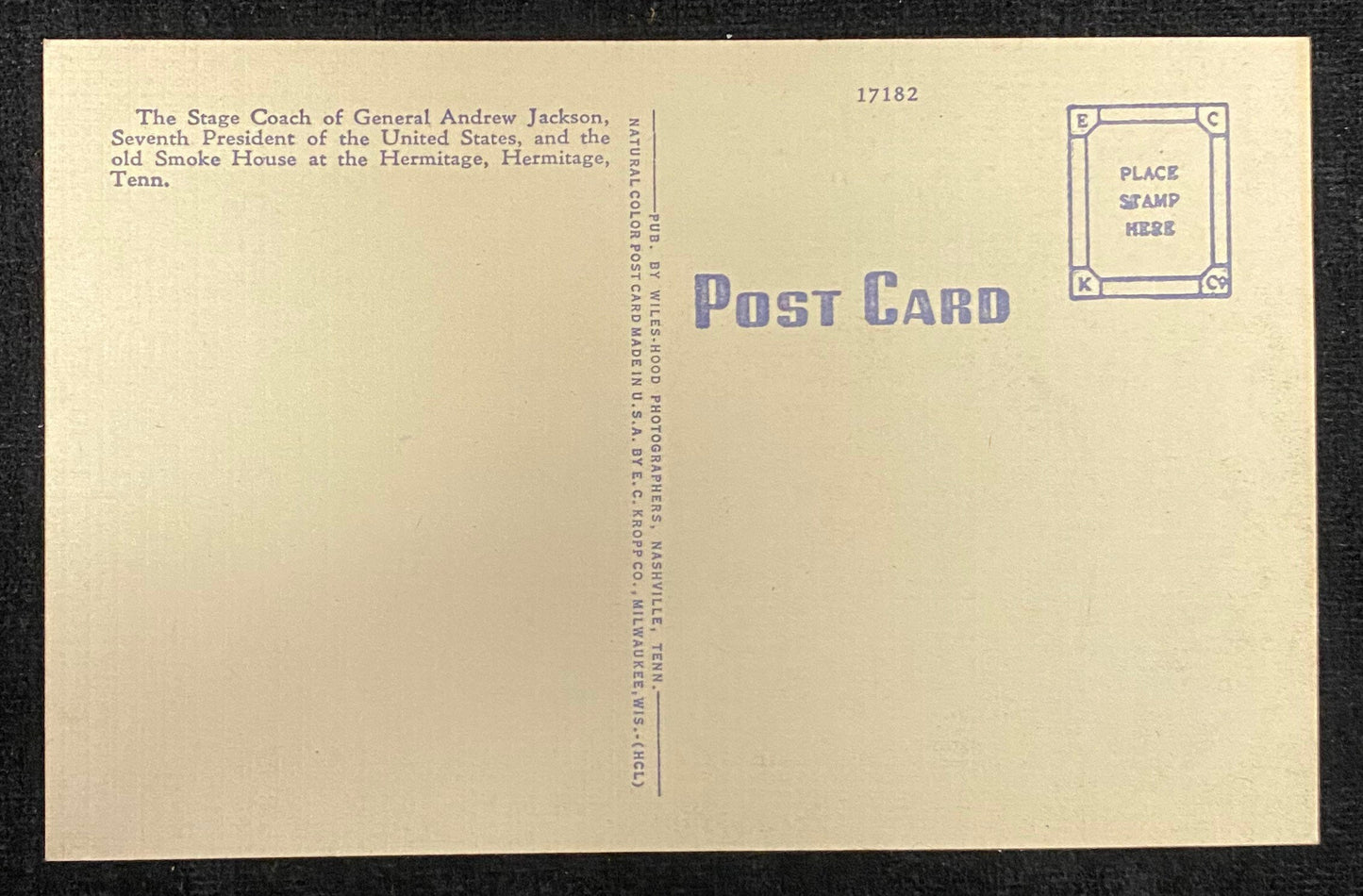 Andrew Jackson's Stagecoach - Nashville, Tennessee - 1940s Linen Postcard
