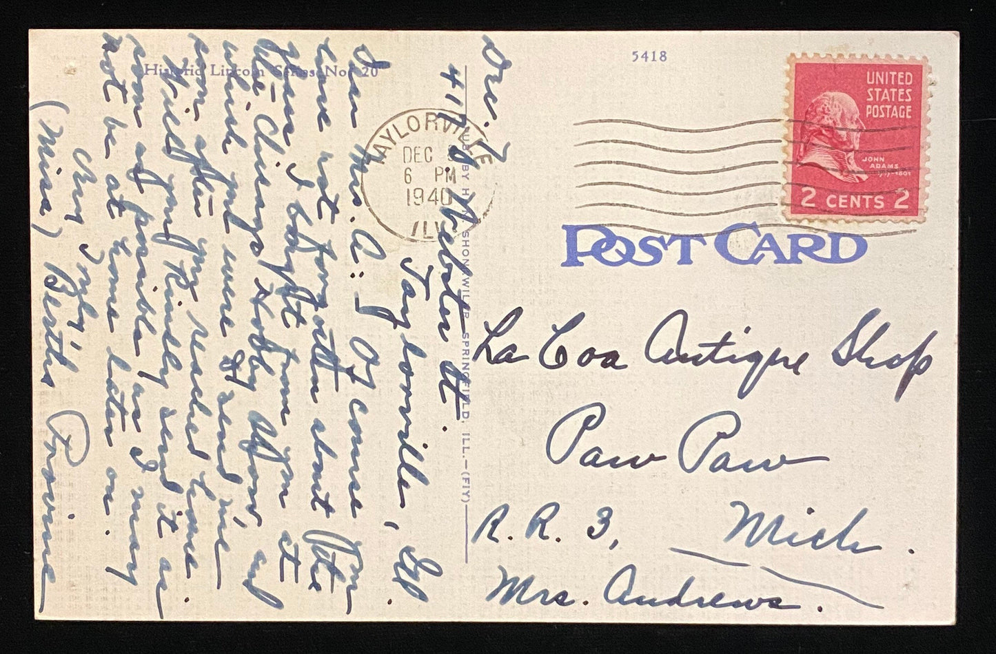 Abraham Lincoln Home, Occupied by the Lincoln Family From 1844 to 1861, Springfield, Illinois - 1940s Linen Postcard