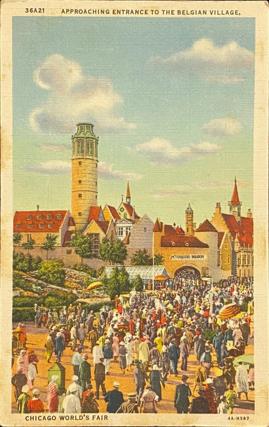 Approaching Entrance to the Belgian Village - Chicago World's Fair - Illinois - 1934 Linen Postcard