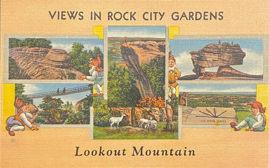 Views in Rock City Gardens Lookout Mountain, Georgia - 1939 Linen Postcard