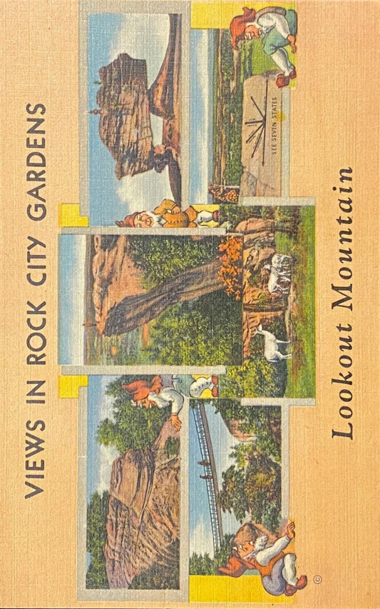 Views in Rock City Gardens Lookout Mountain, Georgia - 1939 Linen Postcard