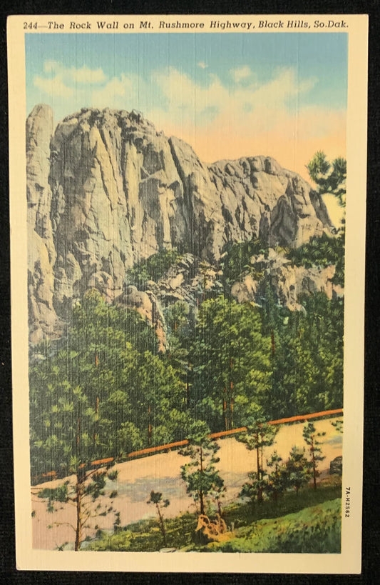 244- The Rock Wall on Mt. Rushmore Highway, Black Hills, South Dakota - Vintage Landmark Postcard