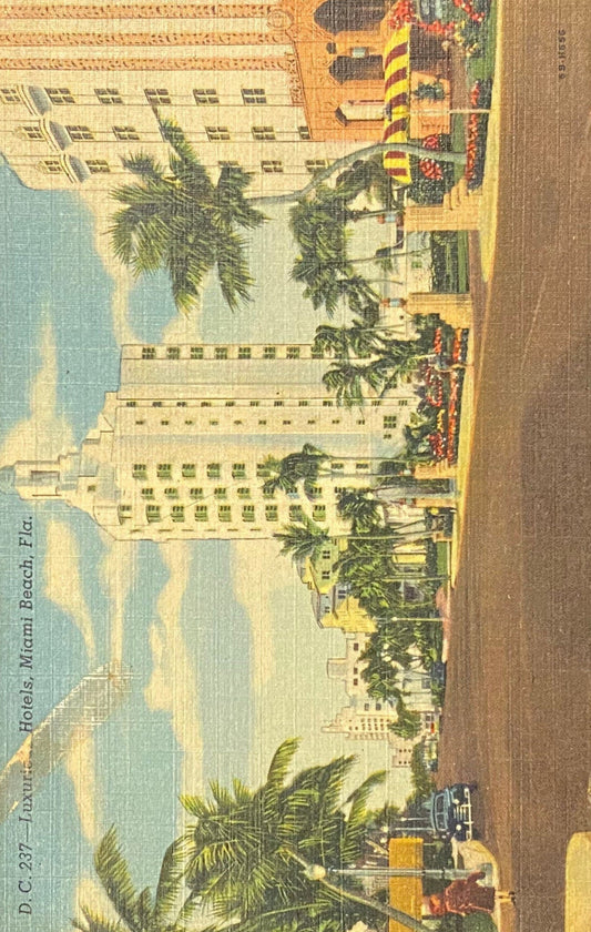 Luxurious Hotels, Miami Beach, Florida - 1946 Linen Postcard