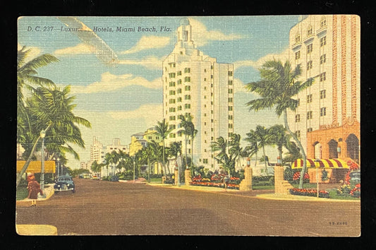 Luxurious Hotels, Miami Beach, Florida - 1946 Linen Postcard