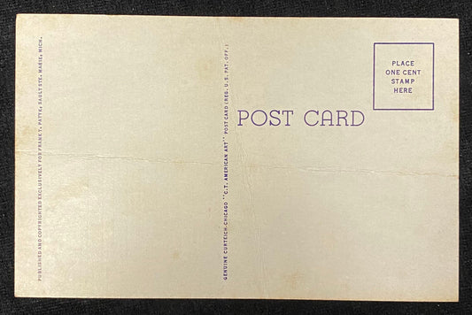 Front: Passenger Steamer Leaving Poe Lock, Sault Ste. Marie, Mich. - 1940s Linen Postcard Back: Blan