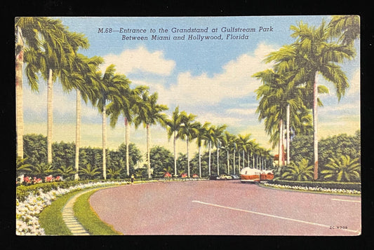 Entrance to the Grandstand at Gulfstream Park Between Miami and Hollywood, Florida - Vintage Postcard