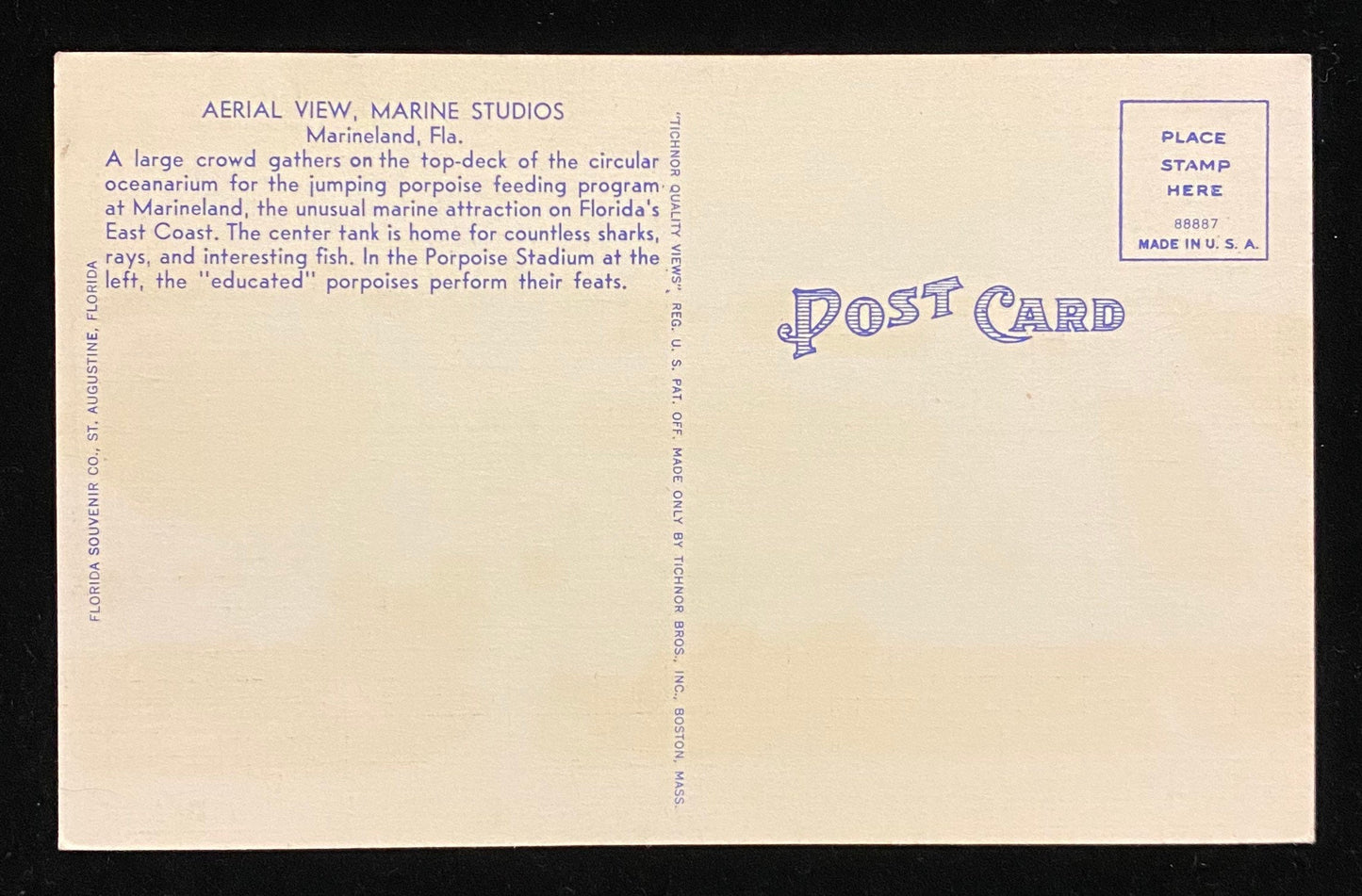 Aerial View - Marine Studios - Marineland, Florida - 1940s Postcard