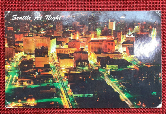 Seattle at Night, Seattle, Washington WA Vintage 1950s-1960s Postcard