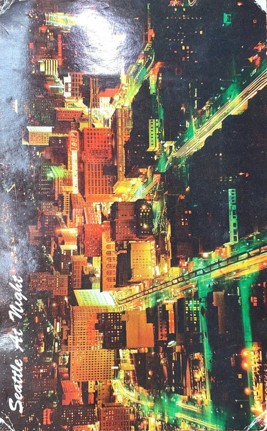 Seattle at Night, Seattle, Washington WA Vintage 1950s-1960s Postcard